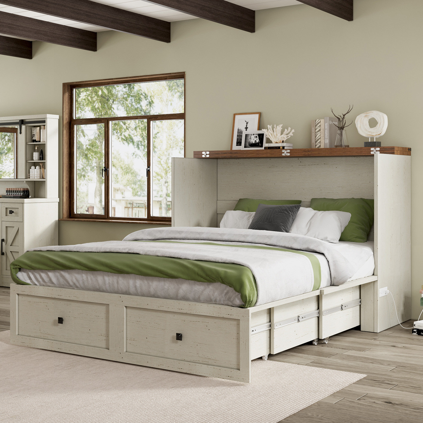 Gracie Oaks Wilkinson Farmhouse Murphy Bed Large Storage Drawer Charging Station Reviews Wayfair Canada